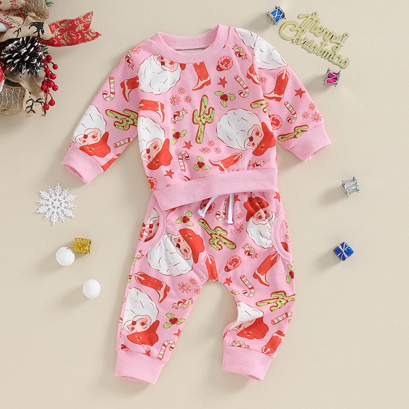 

Baby Girl Christmas Outfits Long Sleeve Santa Wreath Print Tops Pant Pajamas Set Toddler Baby Boy Christmas Outfits