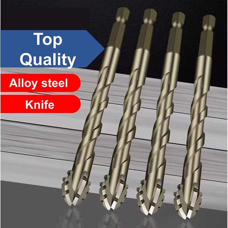 Four-Flute Sawtooth Eccentric Drill Bit 7/6/5/4/3/2PCS Four-Flute Sawtooth Eccentric Drill Bit Multifunction Drill Bit Set For 3-12mm Tiles Concrete Drilling Tools