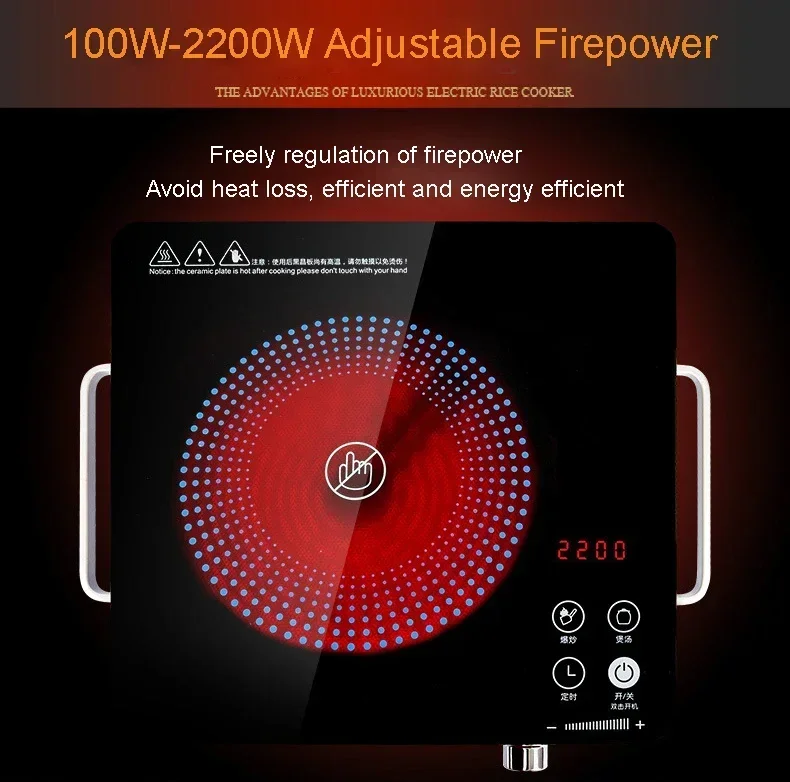 Description Picture 5 of itemElectrical Magnetic Waterproof Induction Cooker Hob Oven Hot Pot Stove With Timer Ceramic Heating Furnace Cooktop Plate 2200W EU