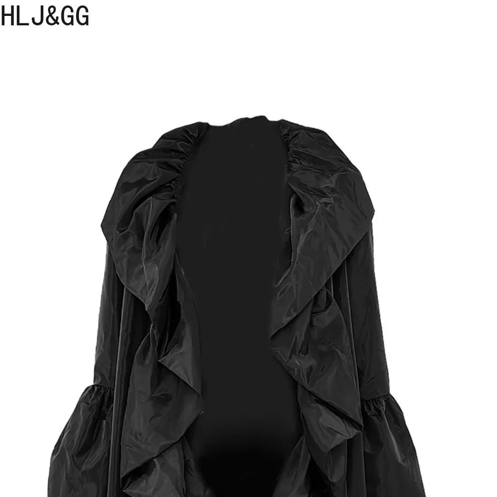 HLJ&GG Fashion Streetwear Women Long Sleeve Ruffle Design Outerwear Casual Female Solid Color Loose Windbreak Coats Female Tops