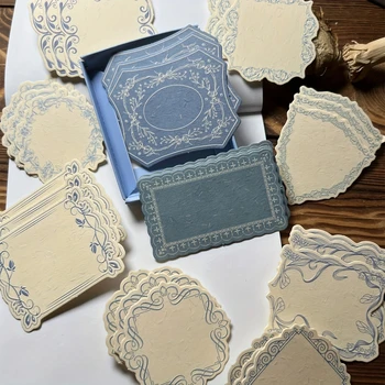 30 Fogli/Scatola Carta Decorativa Rigida con Bordo Floreale in Rilievo Stile Retrò, Scrivibile, per Scrapbooking, Note Adesive in Confezione
