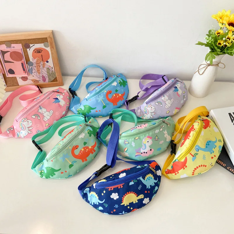 New trendy cool children waist bag cute cartoon little dinosaur messenger bag one shoulder fashion coin purse bag