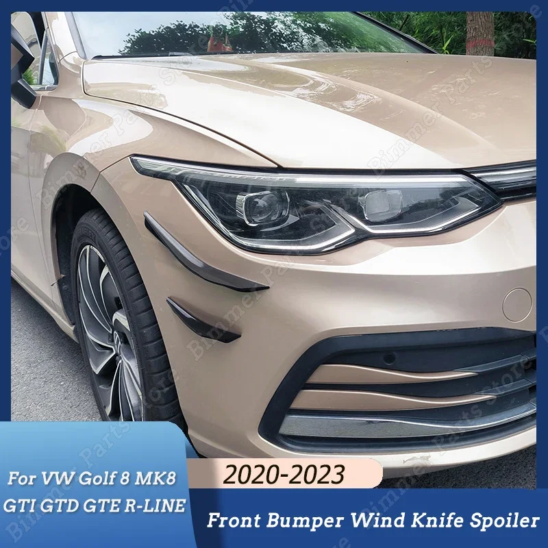 4Pcs Car Front Bumper Trim Side Splitter Spoiler Wind Knife Per Vw Golf 8 Mk8 Gti Gtd Gte R-Line 2020-2023 Adesivi Neri Lucidi