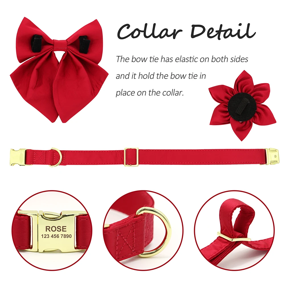 Dog Collar Pet Collar Personalized Silk Dog Collar Adjustable Durable with Bowtie Flower For Small Medium Large Dogs