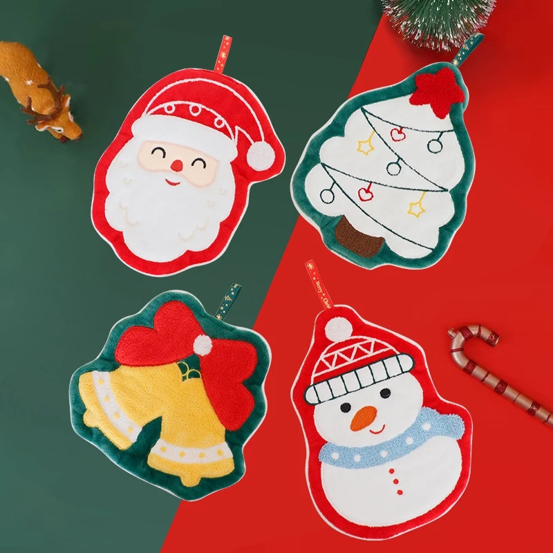 Hand Towel Christmas Hand Towel Hanging Hand Towels Absorbent Coral Velvet Towels Snowman Christmas Tree Towel For Bathroom Decor