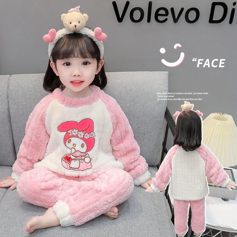 

Sanrio Kawaii Anime My Melody Wintertime Children Plush Pajama Set Cute Cartoon Warm Long-Sleeved Loungewear Gifts for Girls