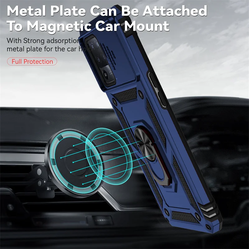 Shockproof Armor Case with Magnet Ring Holder and Side Camera Lens Protection
