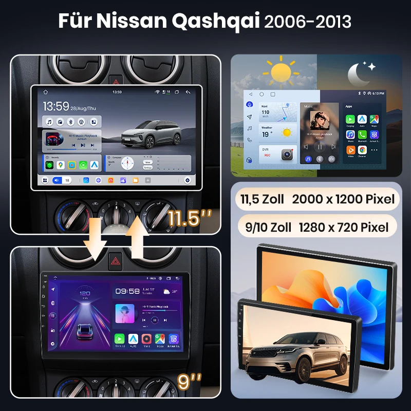 Radio para coche Junsun de 9 pulgadas con Android 15 para Nissan Qashqai J10 2006-2013, inalámbrico para Apple CarPlay, pantalla IPS, reproductor multimedia estéreo, sistemas inteligentes para automóvil, 2 Din, autorradio, unidad principal, navegación GPS, BT, 4G, WIFI, 8 núcleos, FM, AM, DSP, RDS, SWC, DAB 2