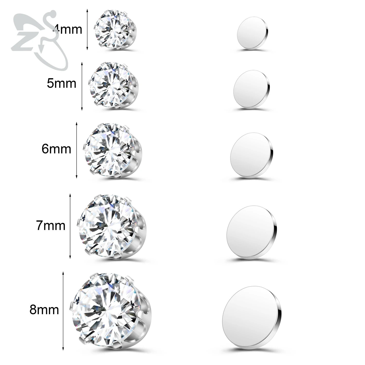 4 Paia Orecchini Magnetici Con Zirconi - Per Uomo E Donna | Rotondi/Quadrati, Non-Piercing, 3 Colori - Foto 4