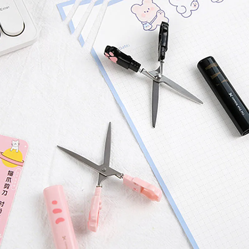 1Pcs Cute Multifunctional Hand Scissors Folding Design Mini Portable Kawaii Cat Paw Art Scissors School Stationery Novelty