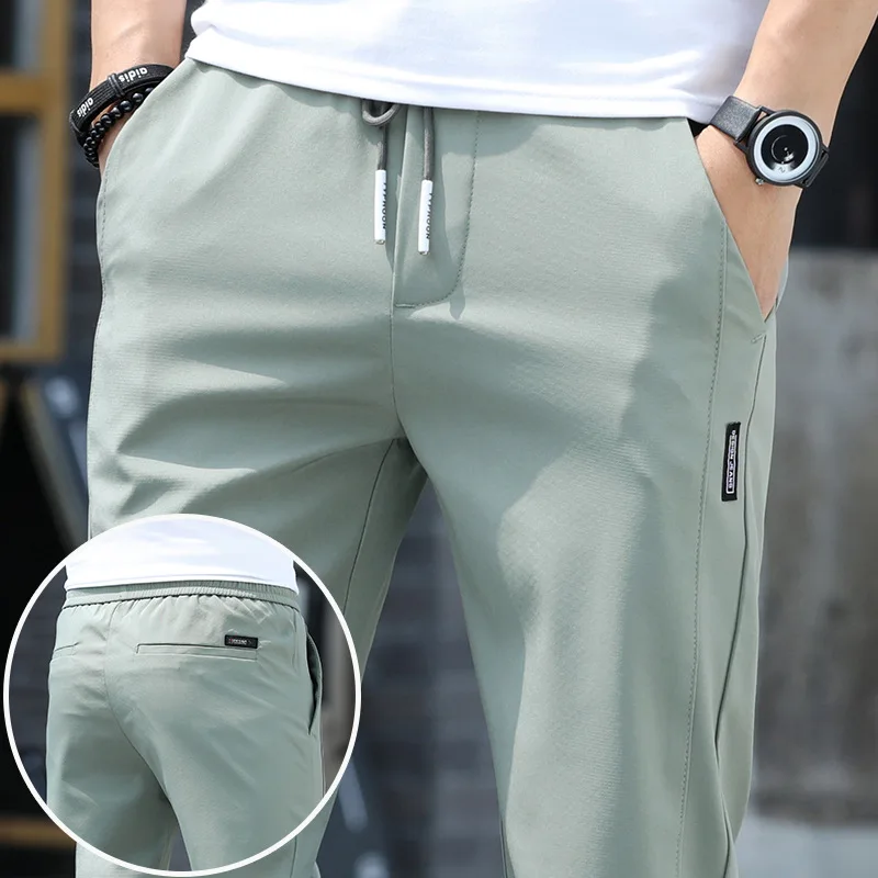 Casual pants sport pants running pants Summer Elastic Waist Ice Silk Casual Pants Slim Straight Trend Sports Pants Jogging Men Gym Trousers Men Sweatpants