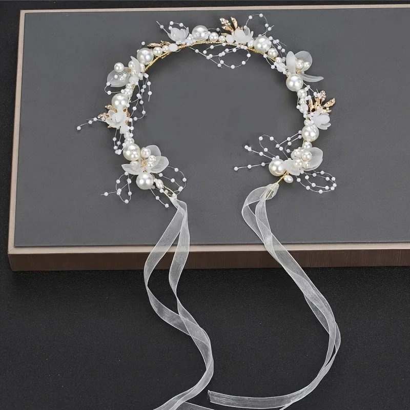 1 Piece of Beautiful Princess Pearl Flower Garland Headband Wedding Wedding Bride Bridesmaid Headdress