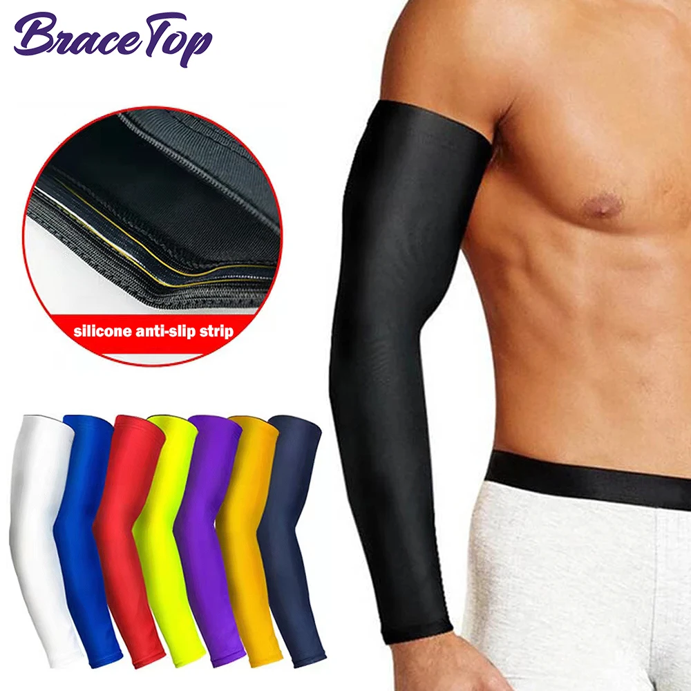 BraceTop 1 Pair Breathable Quick Dry UV Protection Running Arm Sleeves Basketball Elbow Pad Fitness Arm Guards Sports Warmer sun protection arm sleeves arm sleeves cooling arm sleeves