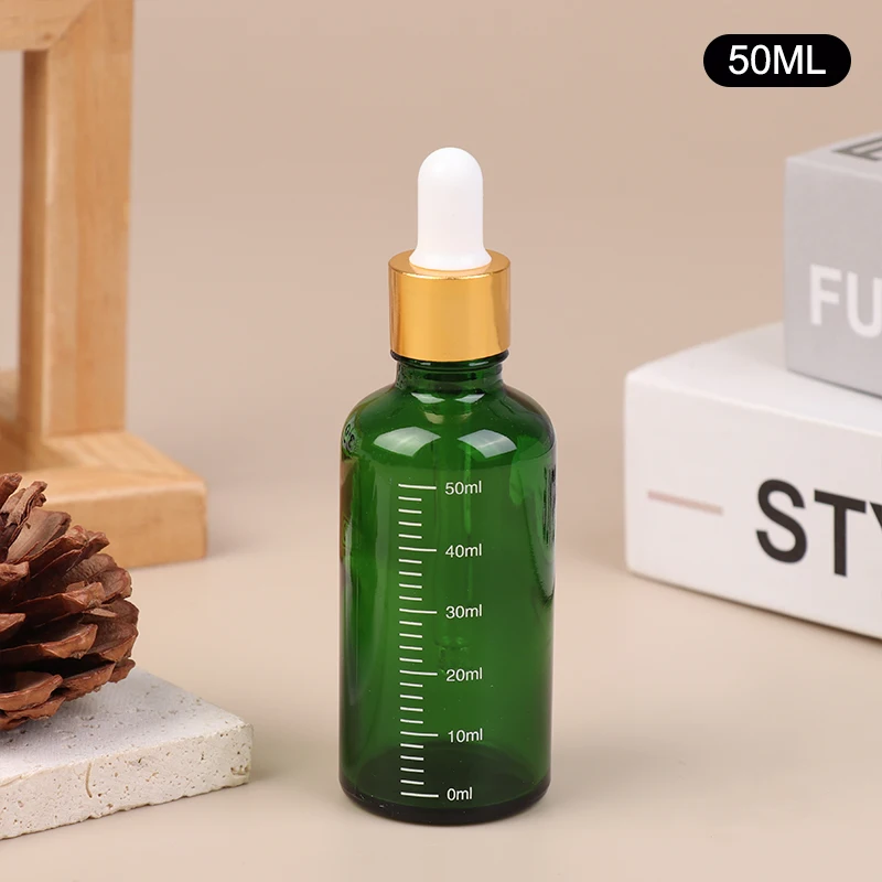 thumbnail image 1 of Frascos cuentagotas de 5 ml a 100 ml con escala, reactivo para gotas oftálmicas, vidrio verde, botella con pipeta para líquidos de aromaterapia, botellas rellenables para viajes, 1 of 5