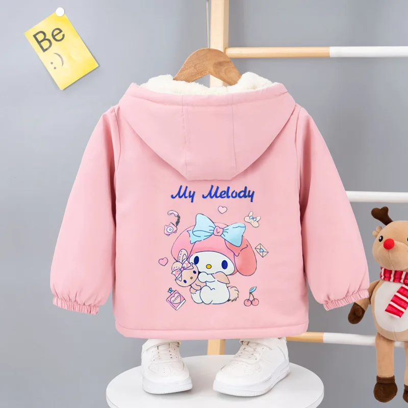 

Sanrio My Melody Anime Children Winter Velvet Hooded Cotton Clothing Cartoon Cute Girl Warm Cotton Clothing Thickened Hooded Top