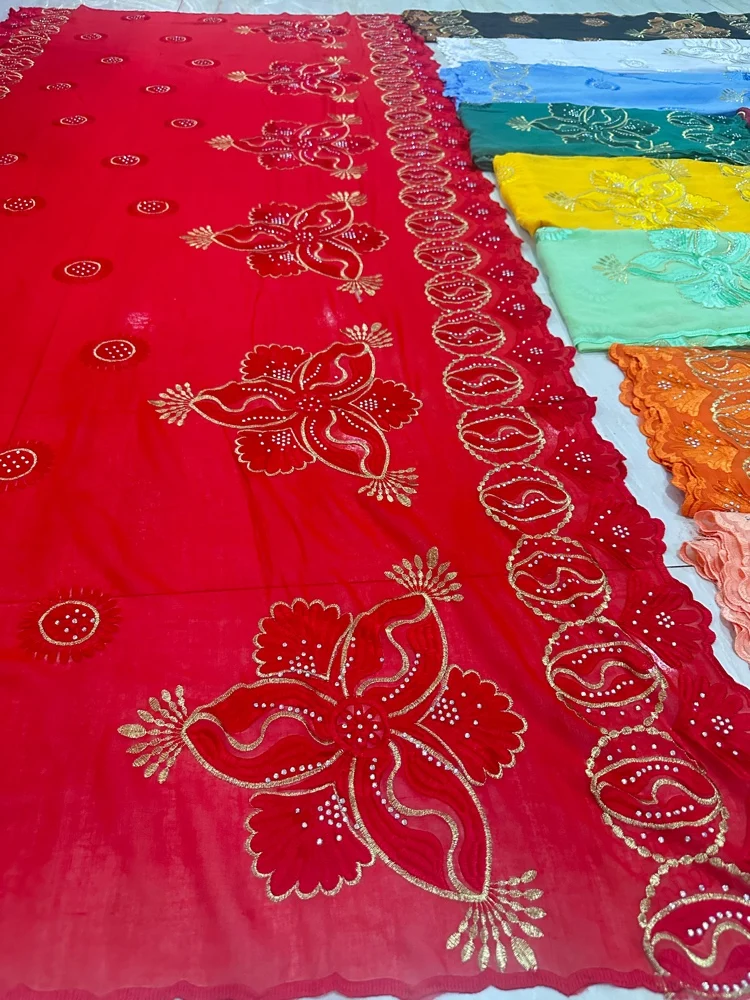 Soft Luxury Scarf High Quality 100% Cotton Dubai African Women Islamic Scarf  pattern Embroidery Chemical Lace Scarf  manycolor