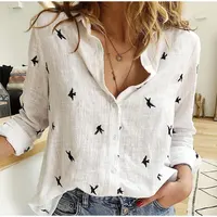 Fashion Women's Print Shirt Women's Long Sleeve Top Cotton Office 2024 Spring Summer Casual Loose Top Large 5XL 3
