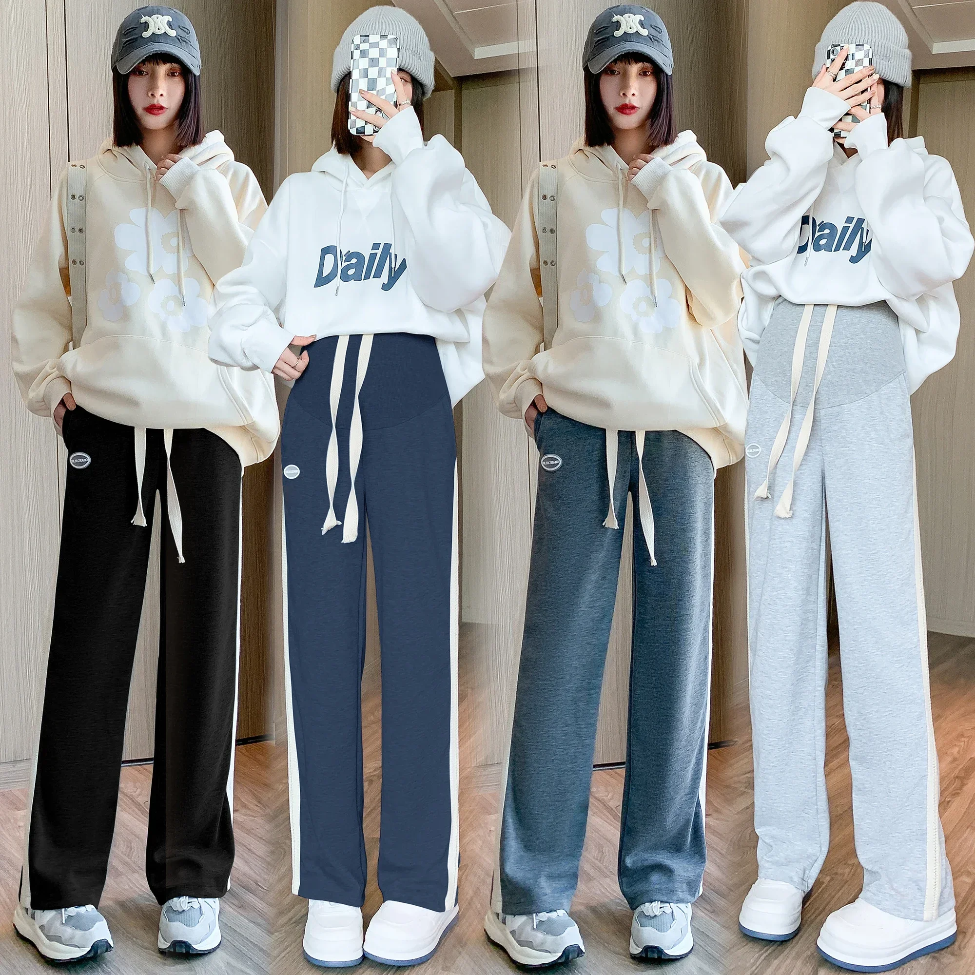 875# Autumn Sports Casual Maternity Sweatpants Plus Size 3XL 4XL Loose Straight Belly Pants Clothes for Pregnant Women Pregnancy