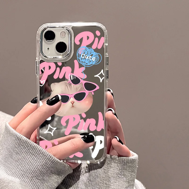 thumbnail image 1 of Cute Cat Pattern Mirror Phone Case For iPhone 14 Pro Max 15 12 13 11 XR X XS Max Case Make up Mirror Hard Back Cover Bumper Capa, 1 of 5
