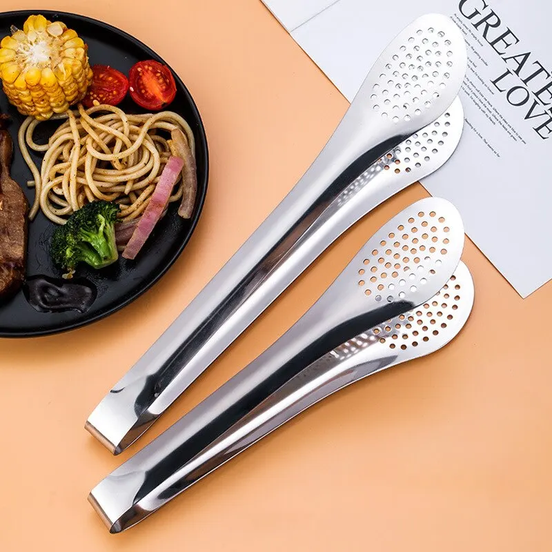 Food Tongs 1pc Silvery Kitchen Utensils BBQ Food Clip Kitchen Chief Tongs Stainless Steel Portable for Picnic Barbecue Cooking Articles