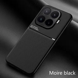 Executive Leather Texture Magnetic Phone Case with Soft Frame and Car Holder Compatible Design for Xiaomi 17 Max (Black)
