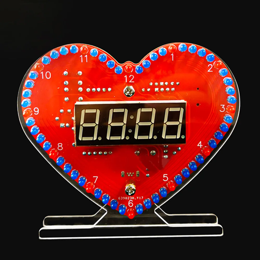 Heart Shaped 4-Digit DIY Clock Kits with LED Lights Date/Time/Temperature/Week Alarm Clock Soldering Suite for Christmas Gifts 3