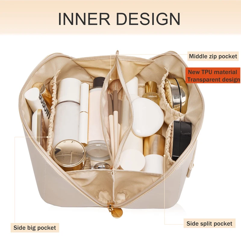 Borsa per cosmetici da viaggio grande per donna Organizzatore per trucchi in pelle Borse per kit da toilette femminile Custodia per trucco Custodia per signora di lusso - immagine 5