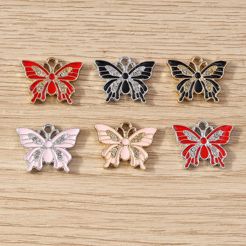 10 Stück 19x15mm Niedliche Kristall-Emaille Fliegende Schmetterling-Anhänger für Schmuckherstellung, Ohrringe, Halsketten, DIY-Bastelbedarf