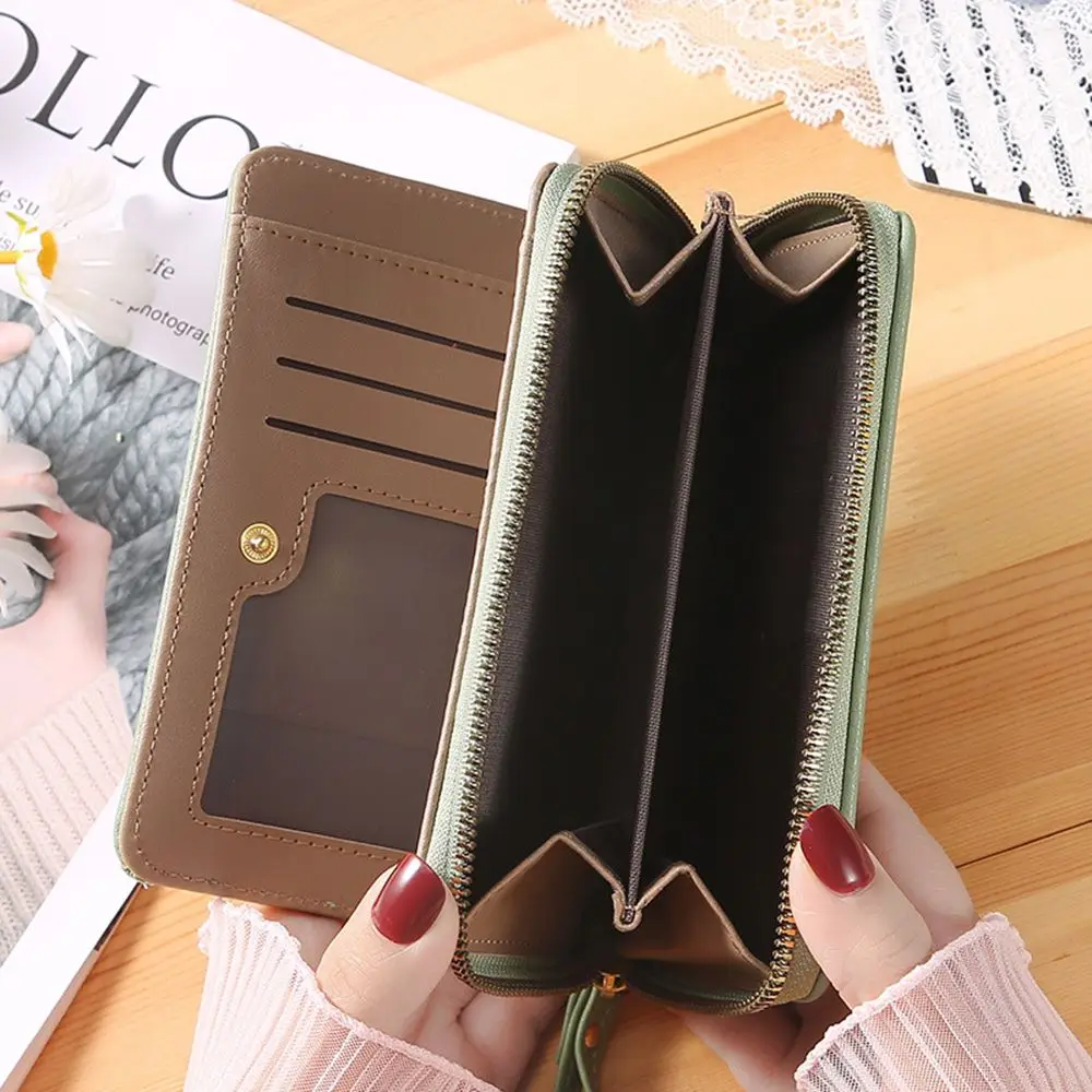 

Purse Fashion Solid Color Ladies Phone Holder Hasp Women Cash Clip Short Purse PU Leather Wallet Credit Card Holder Coin Purse