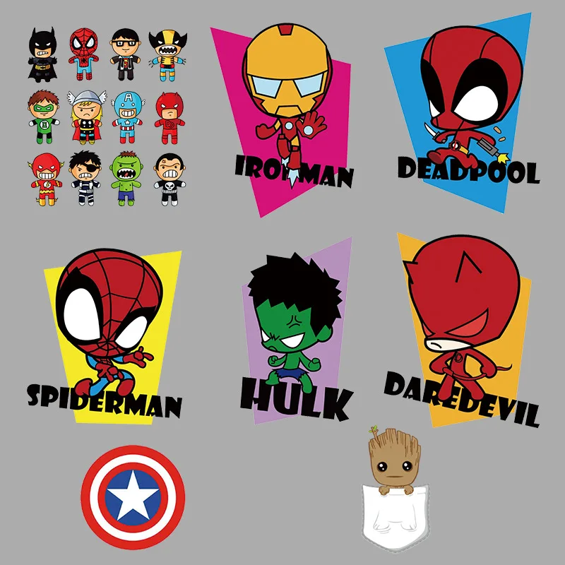 Disney Marvel Superhero Spiderman Hulk Iron Man Deadpool Cartoon Iron On Heat Transfer Patch Adesivi Accessori Per Vestiti Regalo