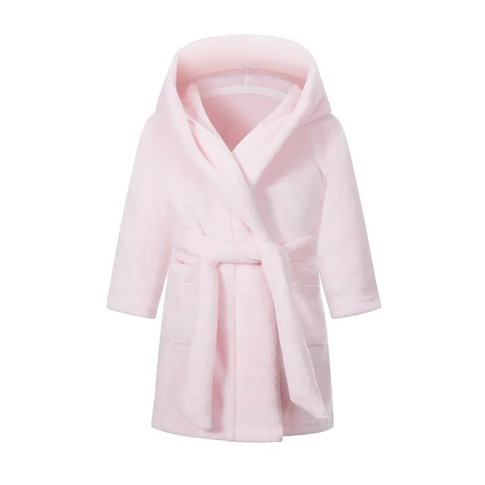 2-14 Years Kids Autumn Winter Bathrobe Sleepwear Warm Soft Flannel For Girls Boys Teenage