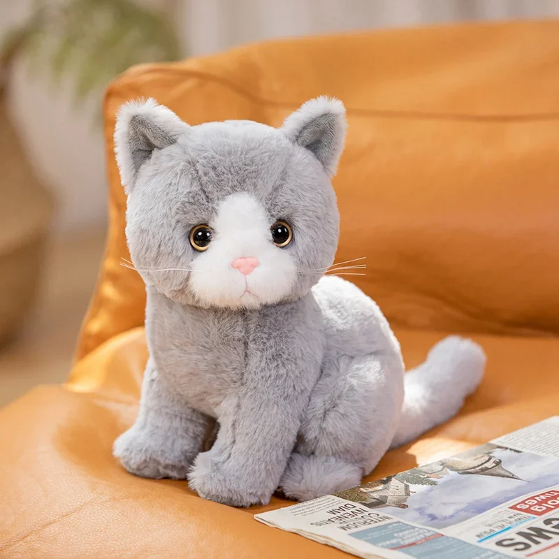 thumbnail image 1 of 26cm Simulation Grey White Black Cat Plush Toy Cartoon Sitting Lifelike Kitten Animal Cats Artificial Touch Doll Gift for Kids, 1 of 5