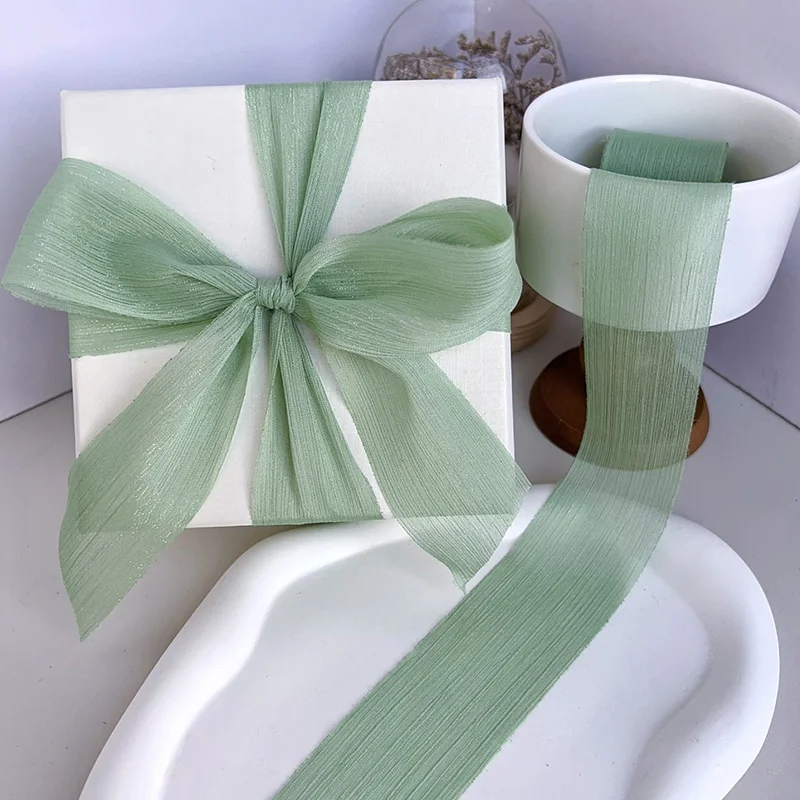 Seidenband Chiffon Silber Funkelndes Knitter-Netzband Accessoires Glänzendes Knitter-Geschenkbox-Blumenbündel-Verpackungsband Schneegarnband – Detail 11