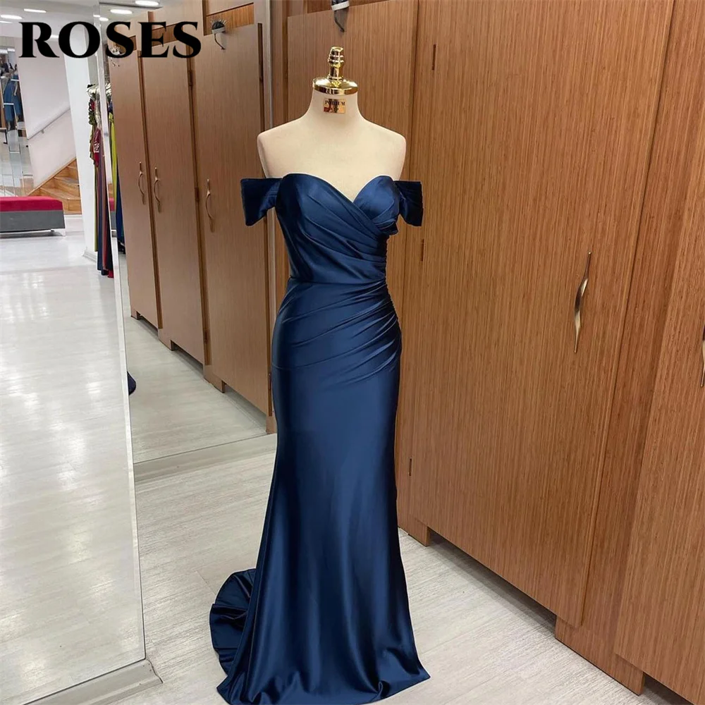 

ROSES Royal Blue Prom Dress Stain Pleat Celebrity Dresses Women's Evening Dress Mermaid Sexy Court Train Formal Gown 프롬 드레스