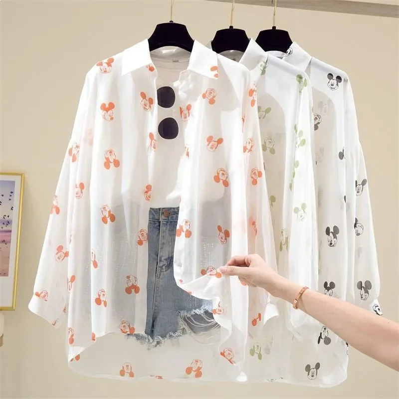 Disney Mickey Cartoon Women's Shirt Summer Lightweight Breathable Sunscreen Clothes Harajuku Style Korean Wild Cardigan Cardigan