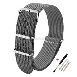 Ribbed Nylon Military Sport Watch Strap - Universal Wrist Band - 22mm (Gray)