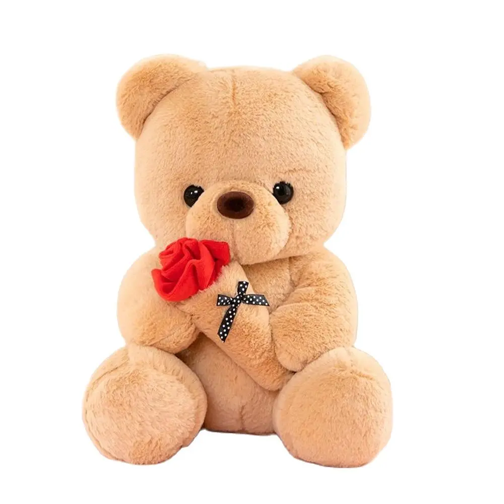 25CM Lover Rose Teddy Bear Holding Flowers Solid Color Super Soft Bear Doll Sent Lover Friend Birthday Festival Wedding Gift red artifical rose flowers bridal holding bouquet accessoires de mariage ramo boda novia