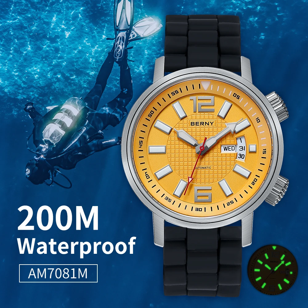 Miyota 8205 20ATM Diver Automatic Mechanical Watch Men Sport Luminous Sapphire Waterproof Wristwatch Swimming Self Winding Watch boderry titanium diver watch men luxury bronze watch automatic mechanical wristwatch seiko nh35 sport 100m waterproof luminous