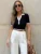 Knit Sweater Pullover Female V-Neck Fashion Ribbed Patchwork Short Sleeve Contrast Top Streetwear Women's Knitwear Top New