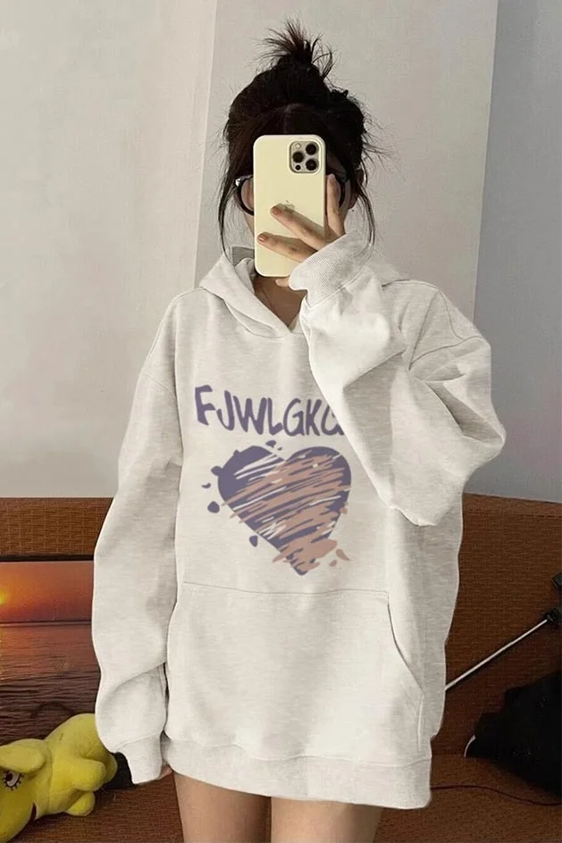 American Style Heart Print Hooded Sweater For Women In Early Autumn Hoodies For Female 2023, New Design Sense, Niche Top