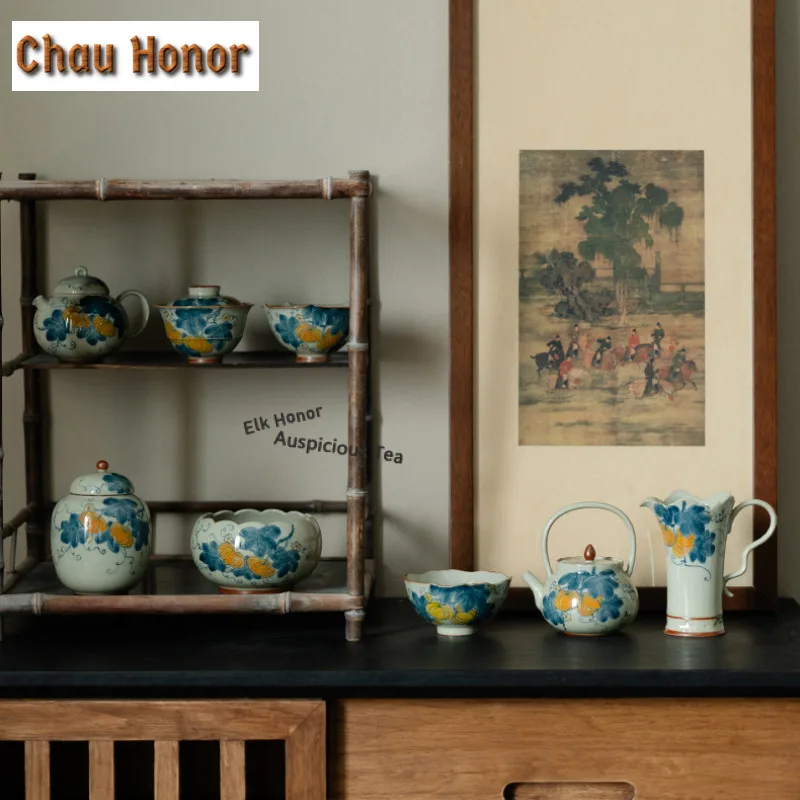 260ml Hand-painted Pumpkin Tea Pitcher Divide Tea Cha Hai Dispenser Justice Cup Dahongpao Fair Mug Tea Services Accessories Gift