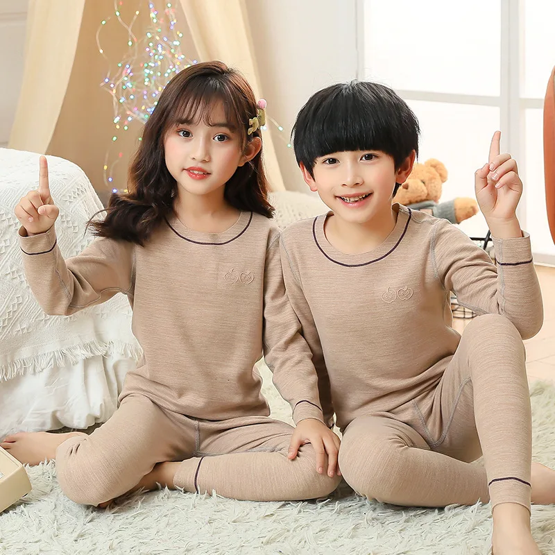 Winter Solid Color Children's Thick Warm Underwear Set Boys Girls Thermal Pajamas Seamless Autumn Clothes Long Johns Pajamas Set Children Underwear Suits