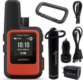 USA.Garmin inReach Mini 2 Satellite Communicator (Flame Red) with Power Pack Bundle 1