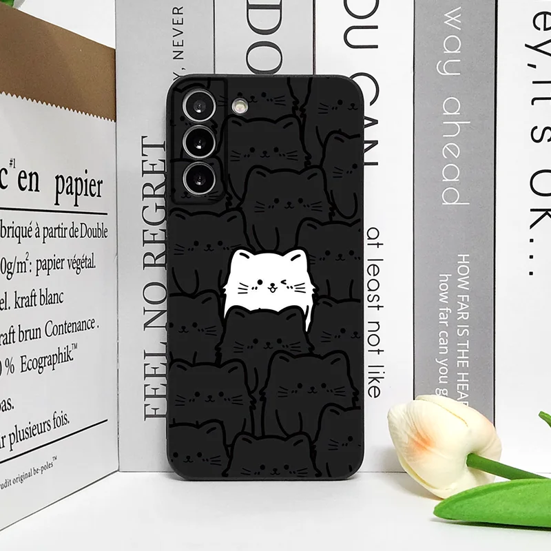 Cartoon Black and White Cat Couple Shockproof Soft Phone Case Cover