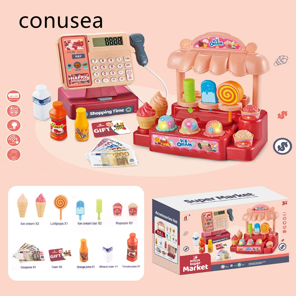 Conusea Cashier Toy Cash Register Calculator Children's Puzzle Play Toy Girl Boy Simulation Supermarket Store Shopping Cosplay 3