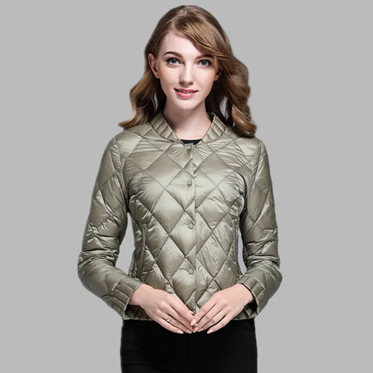 

White Goose Down Jacket Women Autumn Winter New Light Down Coats Fashion Short Slim Rhombus Women's Goose Down Coats Wholesale