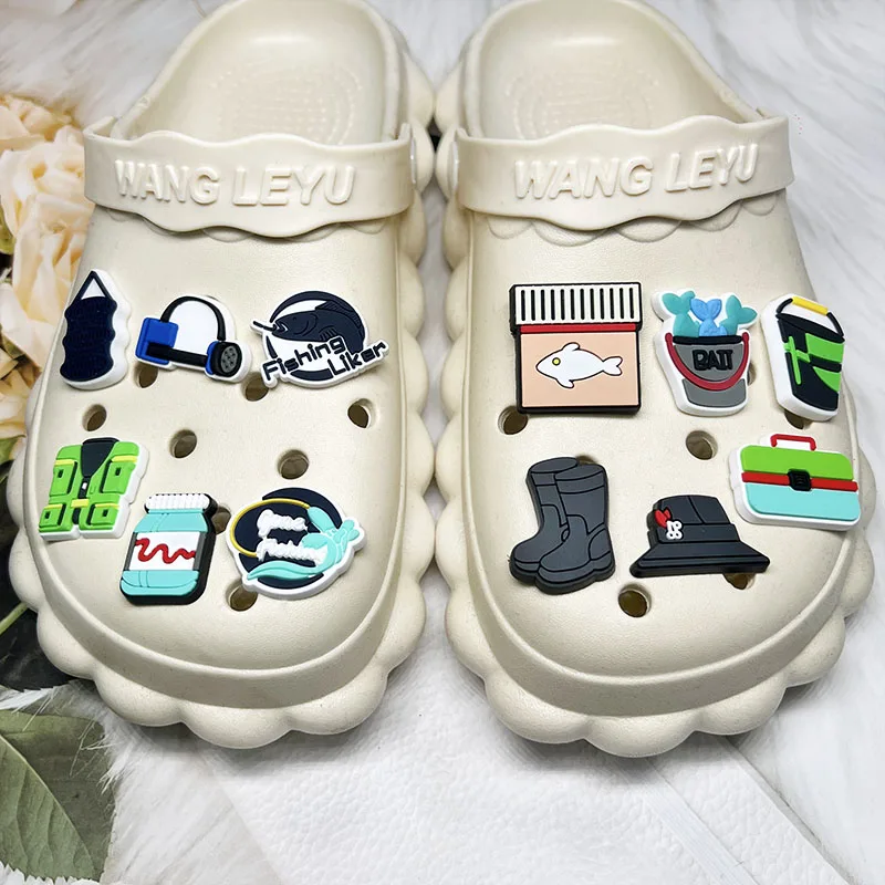 Single Sale 1pc Go Fishing Croc Shoe Charms Men PVC Ornament Cute Clog  Backpack Accessories Fit DIY Croc Jibz Gift - AliExpress
