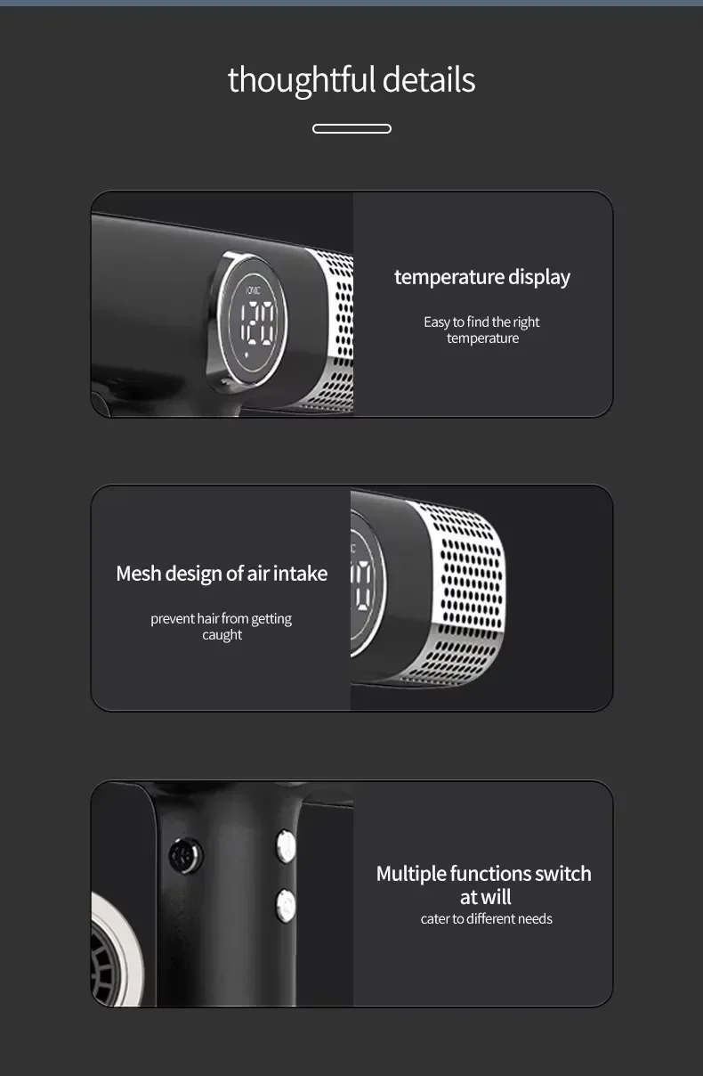 Description Picture 5 of item5 in 1 Professional Led Display Hair Dryer 110000RPM High-Speed Brushless Motor Negative Ion Blow Dryer Fast Drying Salon
