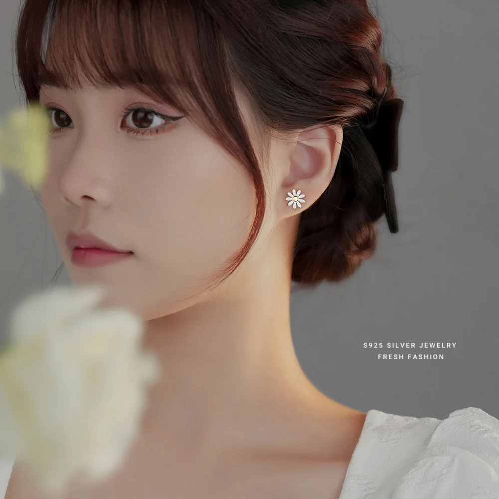 Mikinona Boucles D'Oreilles Femme Marguerite En Argent