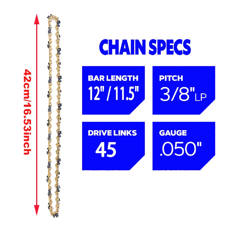 Chainsaw Chain Electric 12 /11.5 Inch 45 Drive Link 22 Cutter 3/8" LP Pitch .050" Wood Cutting Lumbering Pruning Parts